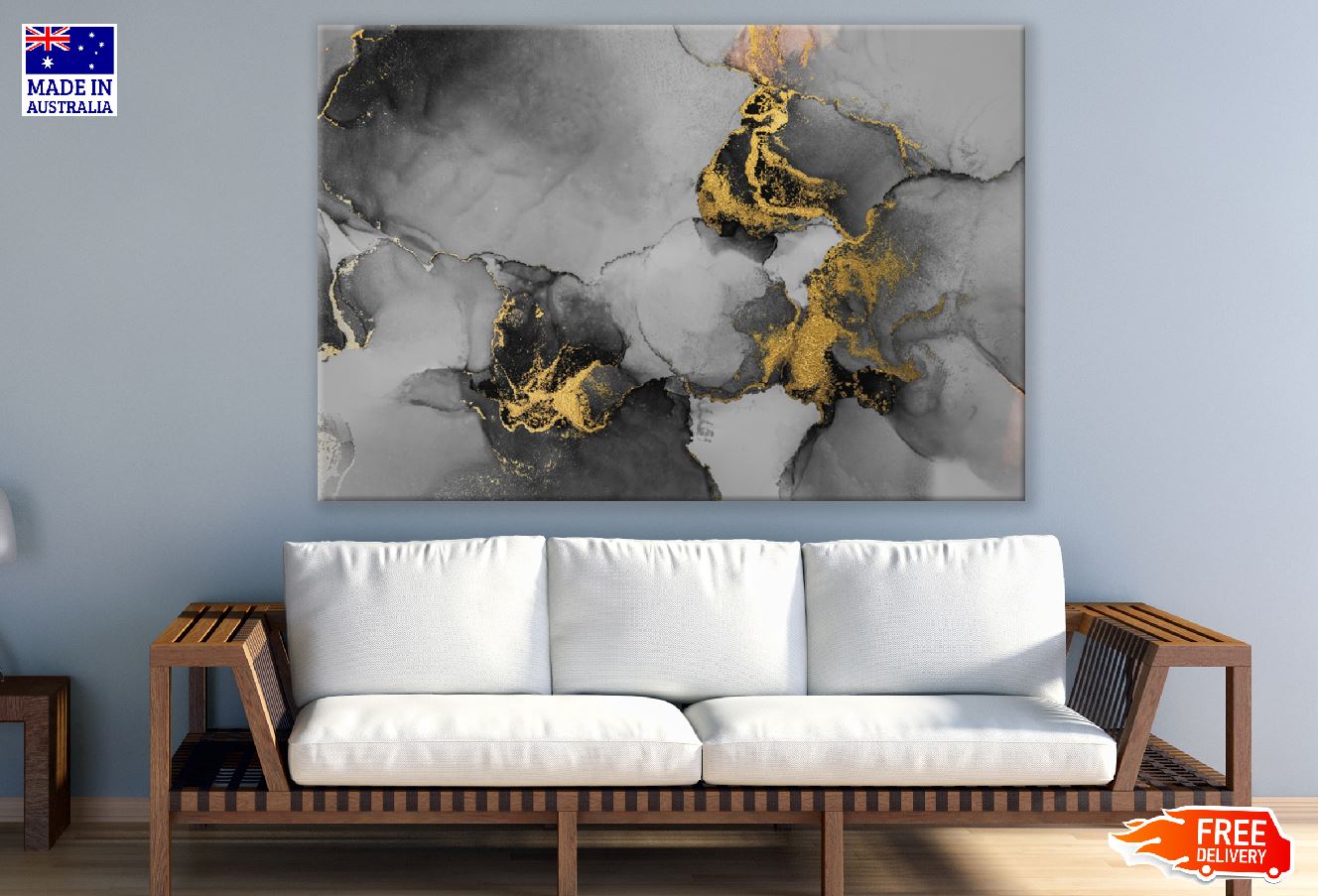 Black Gold & Grey Abstract Design Print 100% Australian Made