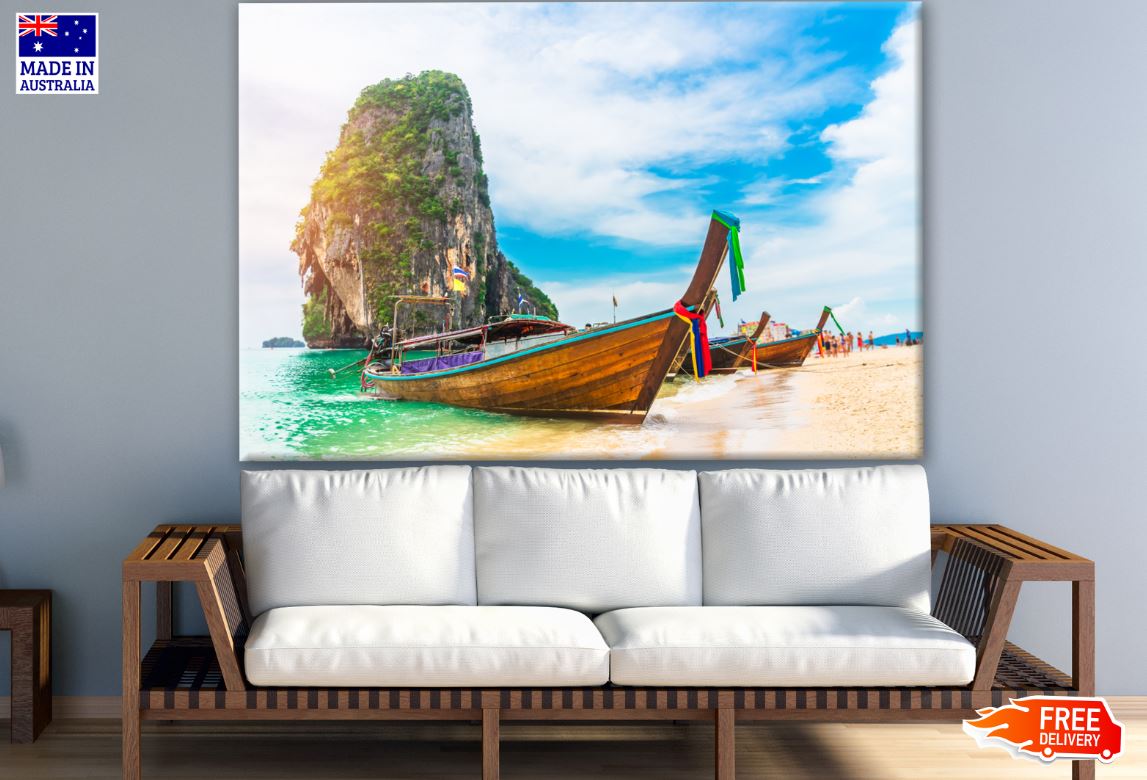 Stunning Beach with Boat Scenery Photograph Print 100% Australian Made