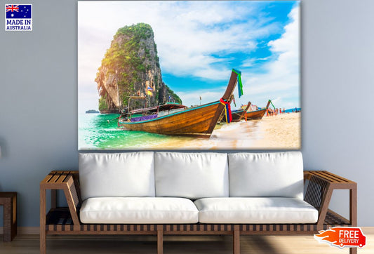 Stunning Beach with Boat Scenery Photograph Print 100% Australian Made