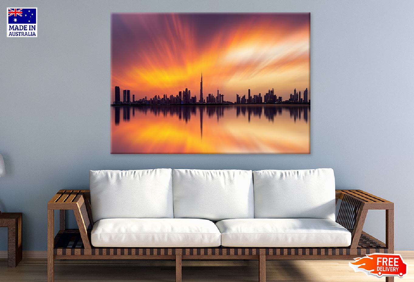 Dubai Skyline with Warm Sunset Photograph Print 100% Australian Made