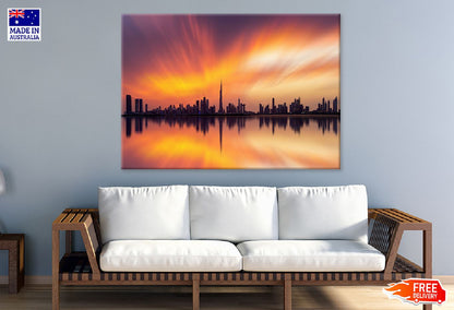 Dubai Skyline with Warm Sunset Photograph Print 100% Australian Made