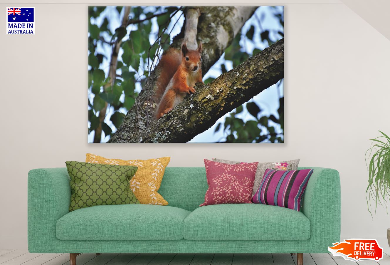 Red Squirrel on Tree Closeup Photograph Print 100% Australian Made