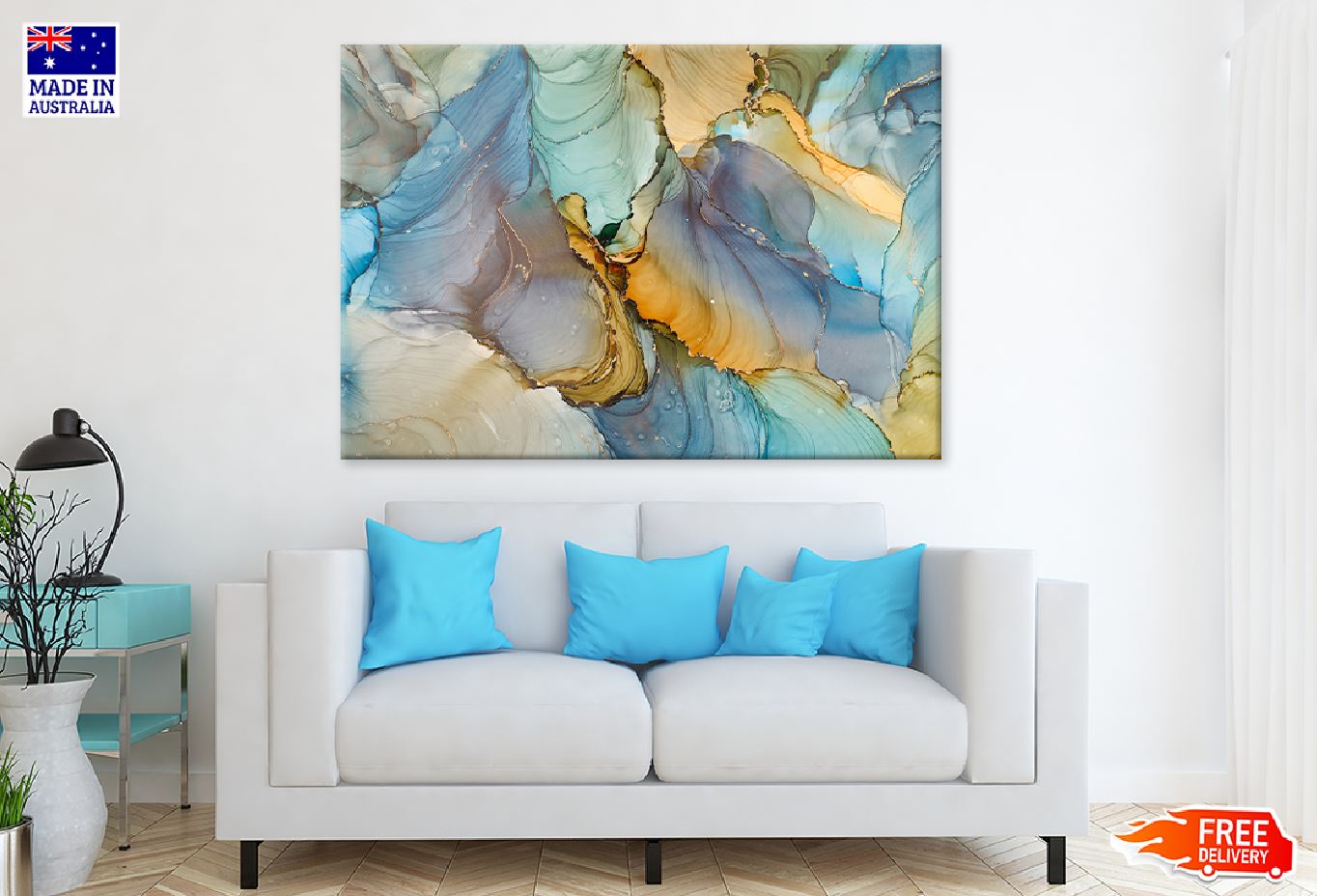 Blue Green & Gold Abstract Design Print 100% Australian Made