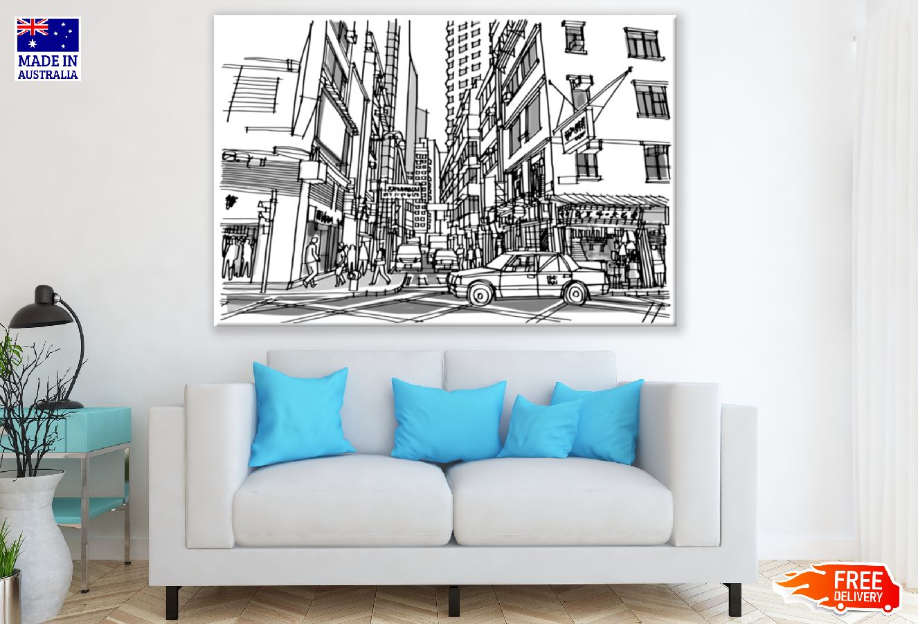 Hong Kong City Street Drawing Print 100% Australian Made