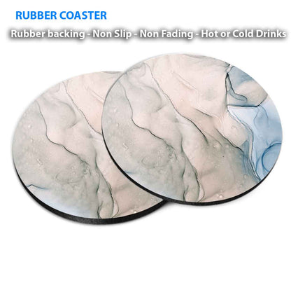 Blue Grey Abstract Liquid Design Coasters Wood & Rubber - Set of 6 Coasters