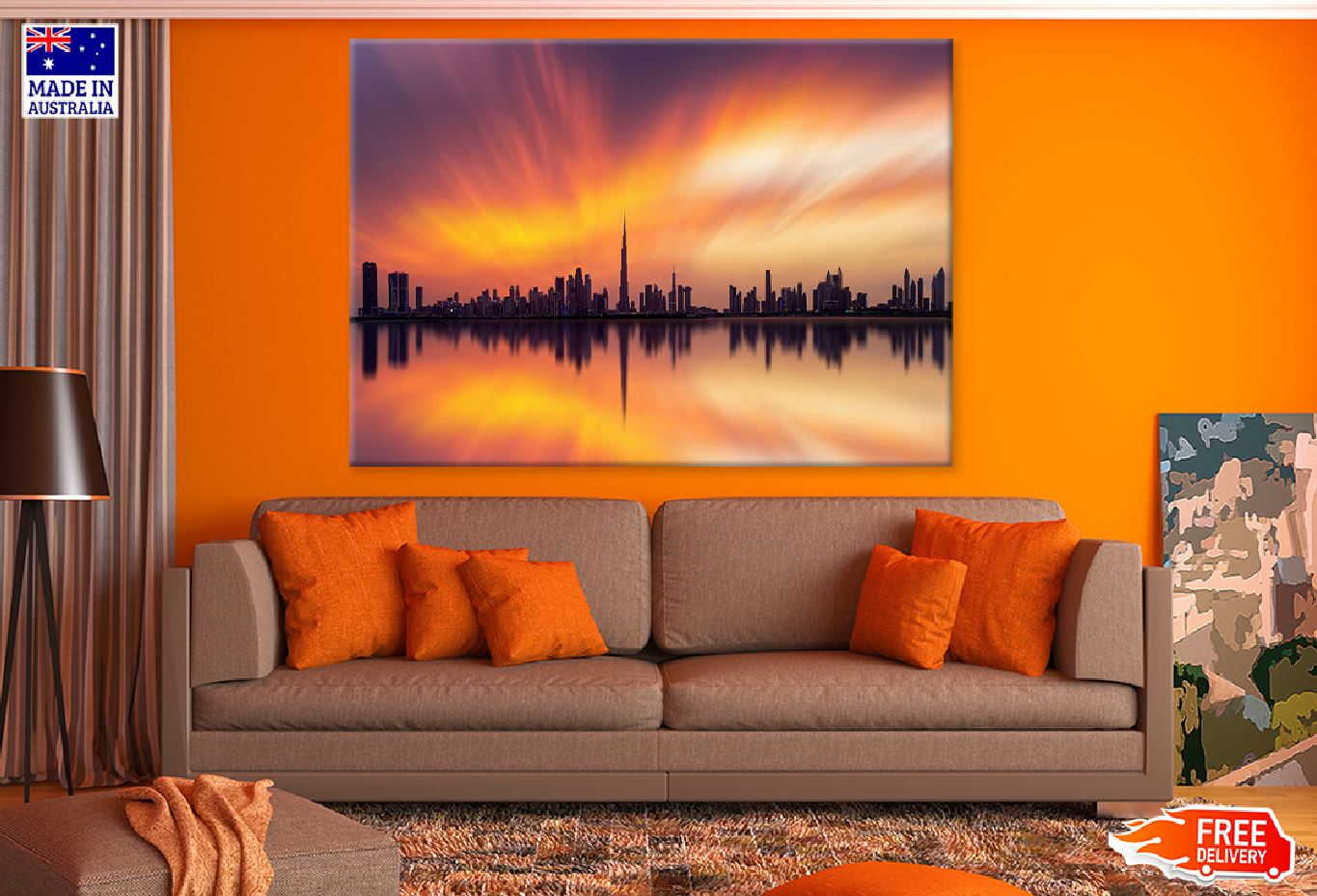 Dubai Skyline with Warm Sunset Photograph Print 100% Australian Made