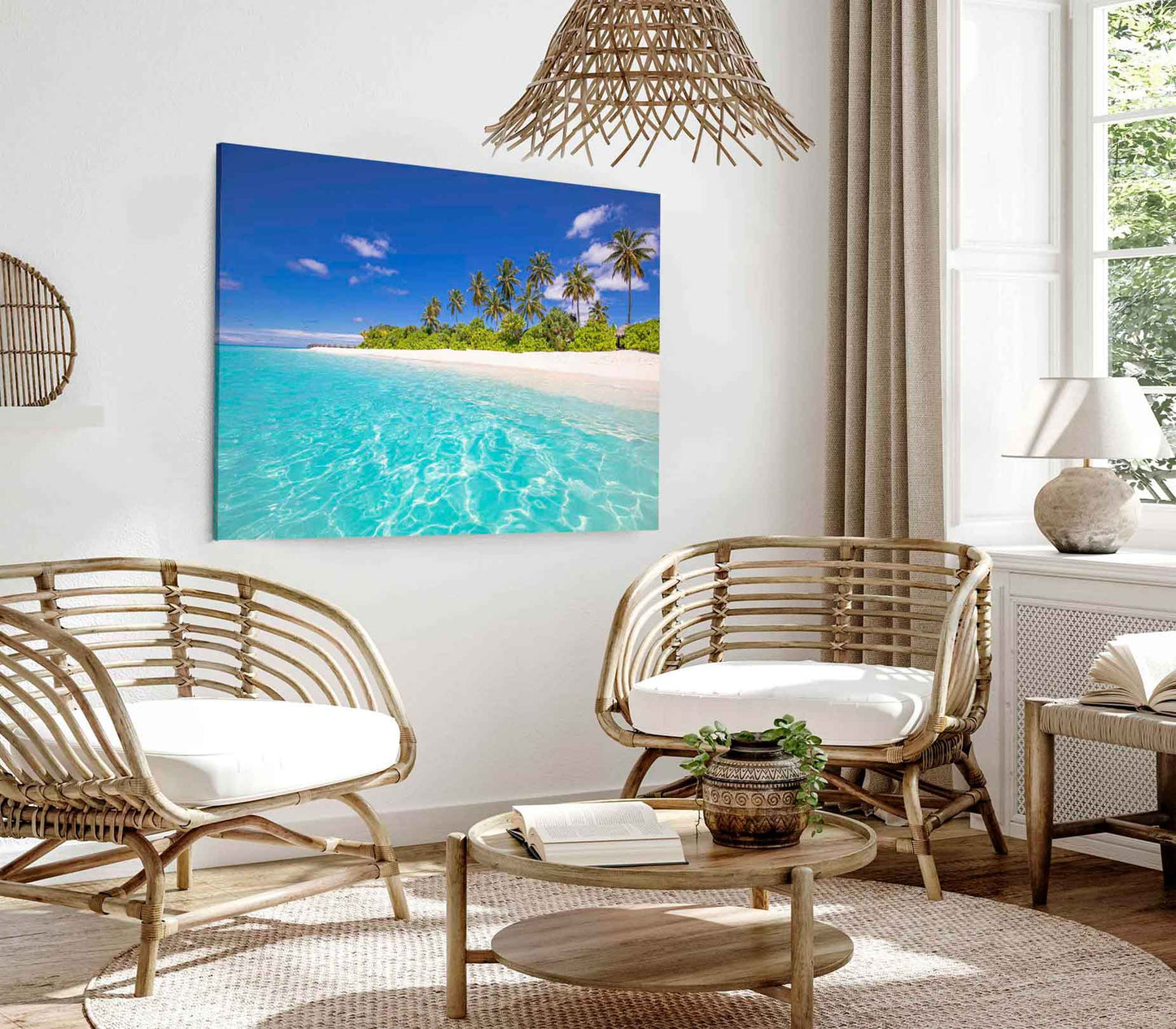 Bella Home Palms Blue Sea With Clear Water Print Canvas Ready to hang