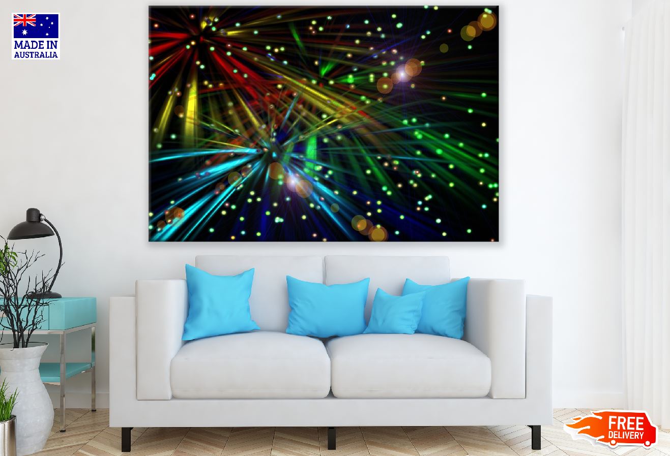 Blue Yellow & Red Digital Abstract Design Print 100% Australian Made
