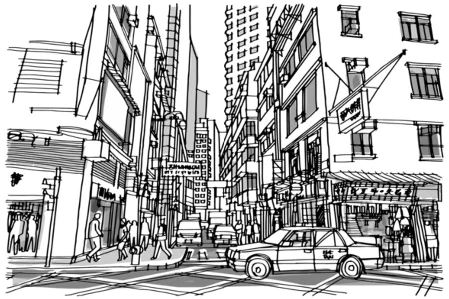 Hong Kong City Street Drawing Print 100% Australian Made