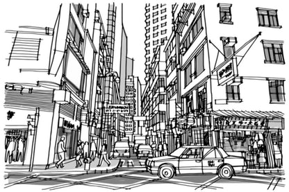 Hong Kong City Street Drawing Print 100% Australian Made