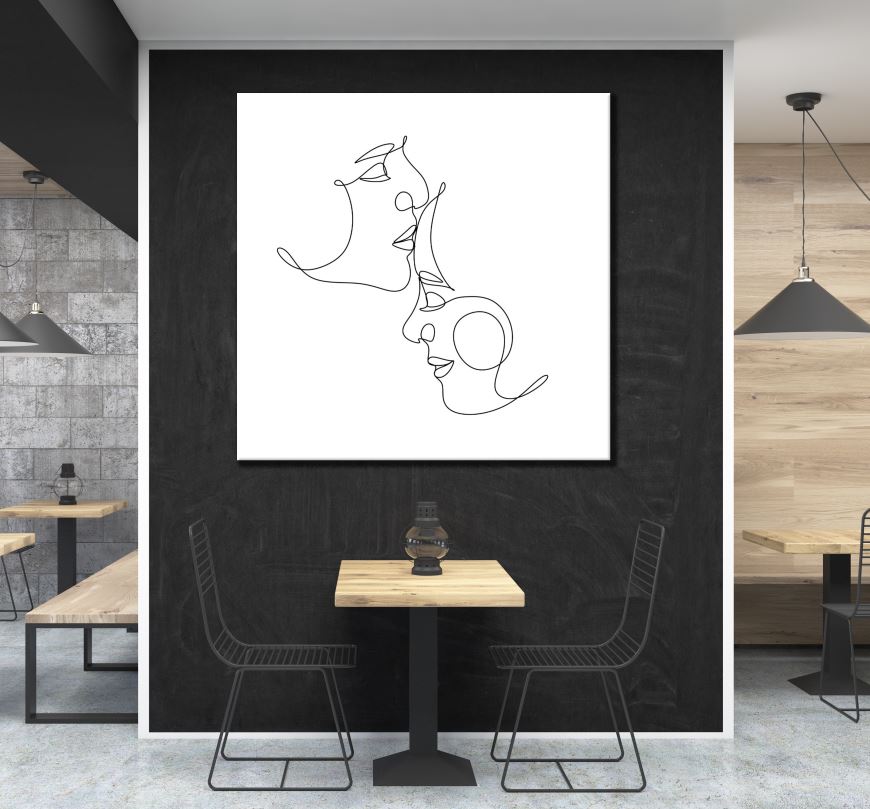 Square Canvas Man Kissing Woman Line Art High Quality Print 100% Australian Made