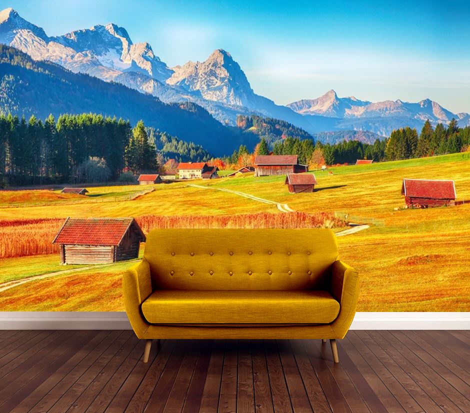 Wallpaper Murals Peel and Stick Removable Stunning View of Field & Houses Photograph High Quality