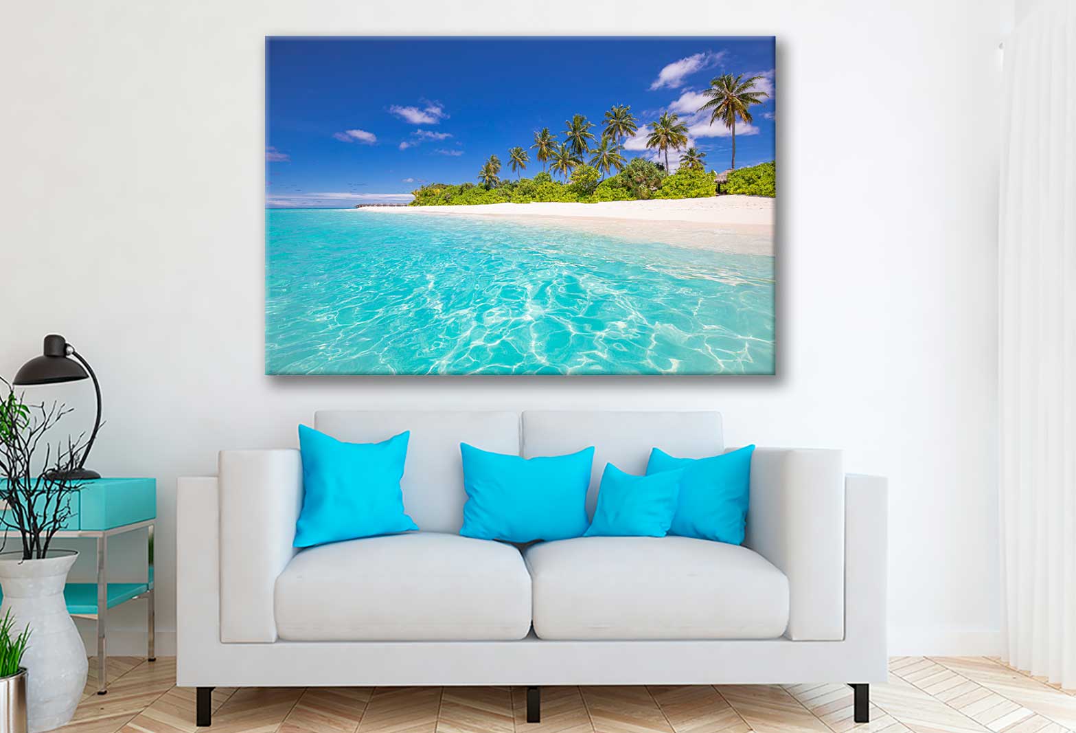 Bella Home Palms Blue Sea With Clear Water Print Canvas Ready to hang