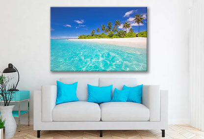Bella Home Palms Blue Sea With Clear Water Print Canvas Ready to hang