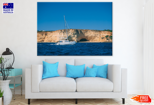 Boat On Sea & Rock Cave View Photograph Print 100% Australian Made