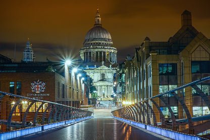 St. Paul's Cathedral Night View Photograph, London UK Print 100% Australian Made
