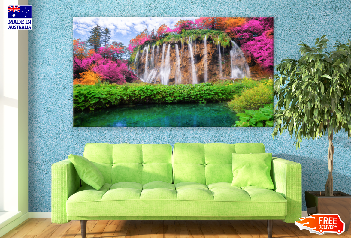 Waterfall Trees & Floral Scenery Print 100% Australian Made