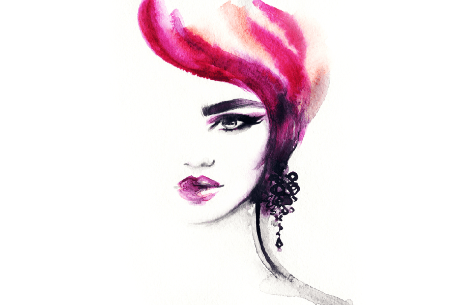 Woman Face with Pink Hair Abstract Watercolor Painting Print 100% Australian Made