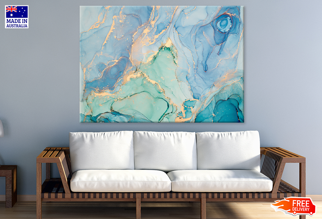Blue Green & Gold Abstract Design Print 100% Australian Made