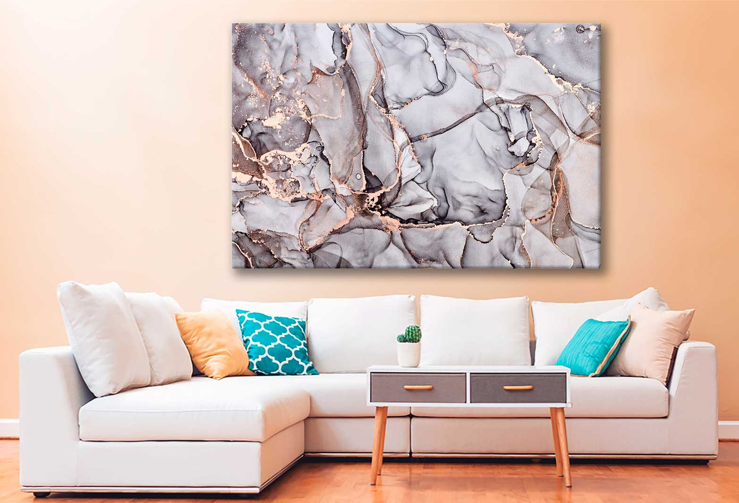 Bella Home Beige & Gold Color Abstract Print Canvas Ready to hang