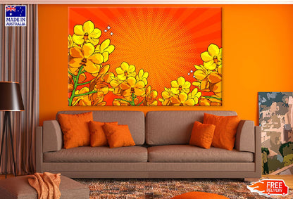 Yellow Flowers & Orange Bacground Vector Print 100% Australian Made