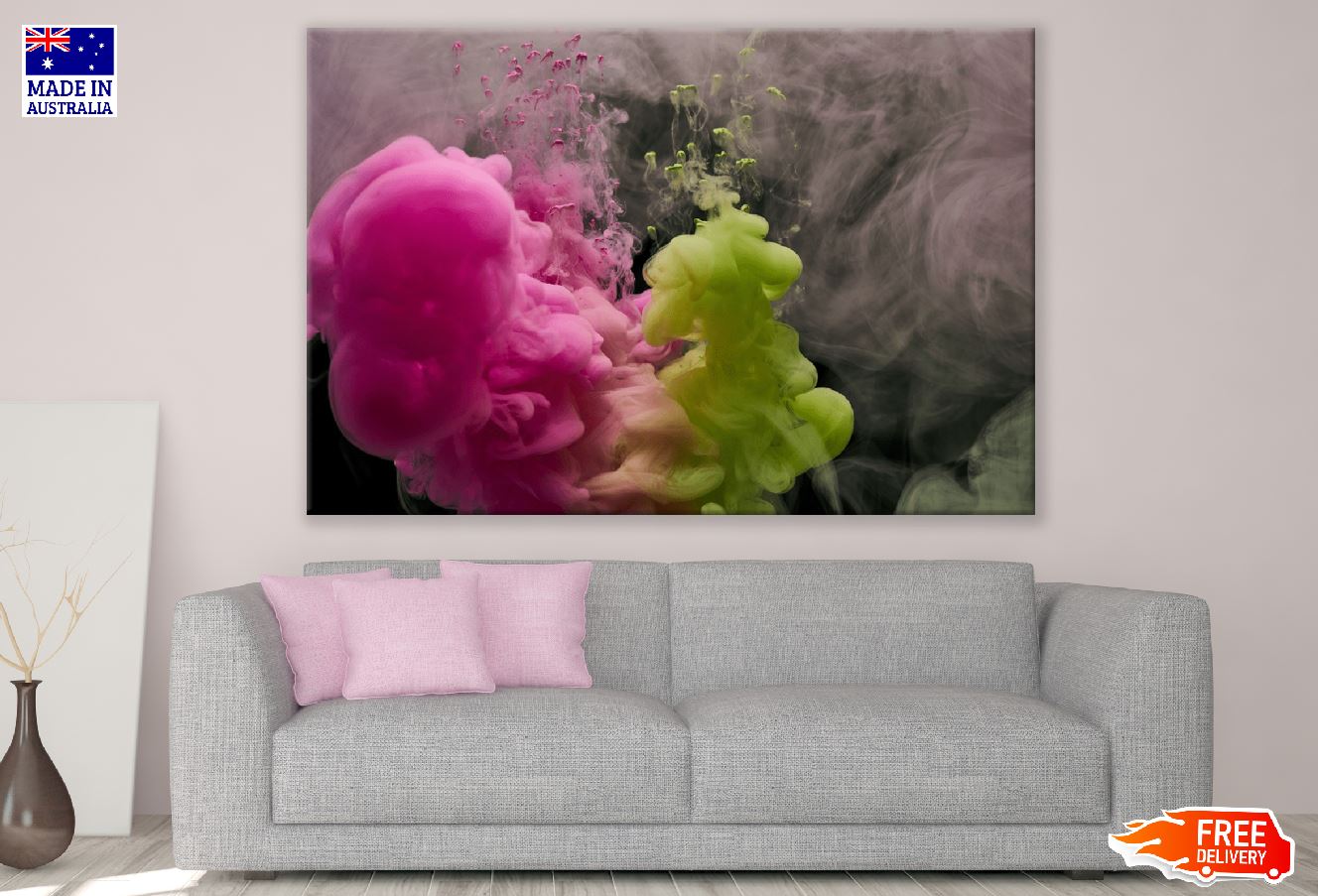 Pink & Green Smoke Abstract Design Print 100% Australian Made