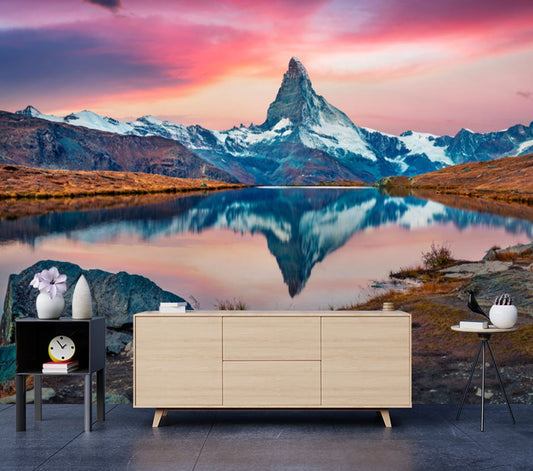 Wallpaper Murals Peel and Stick Removable Nature Landscape with Lake & Mountains High Quality