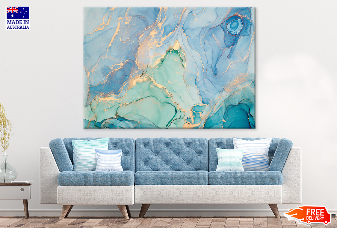 Blue Green & Gold Abstract Design Print 100% Australian Made