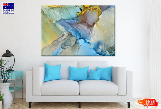 Blue Grey & Gold Abstract Design Print 100% Australian Made
