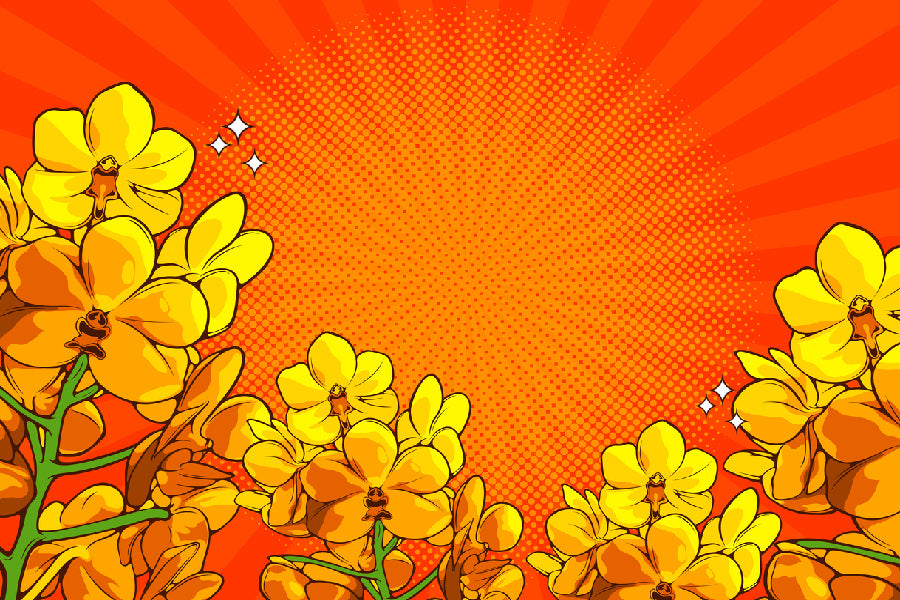 Yellow Flowers & Orange Bacground Vector Print 100% Australian Made