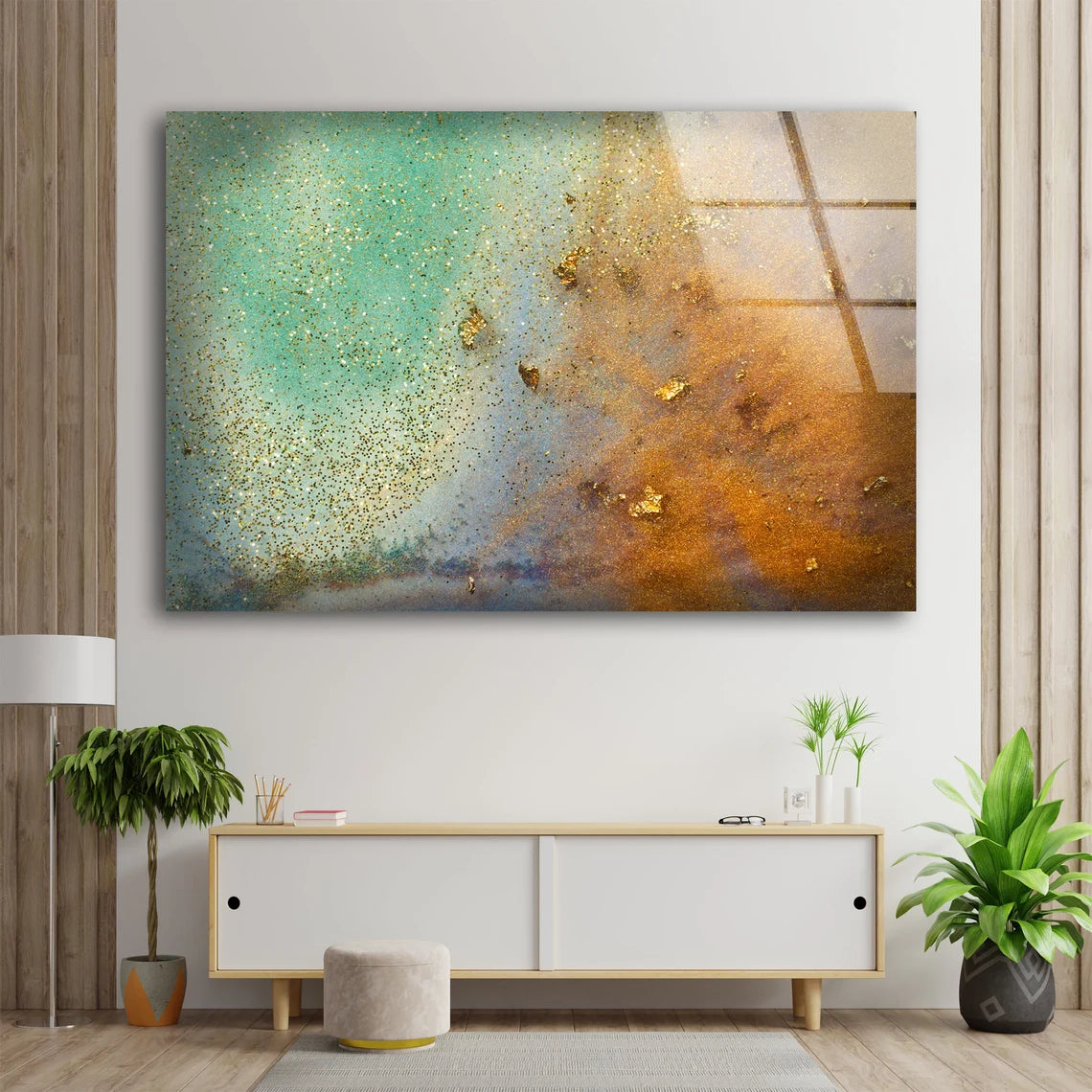 Gold & Green Abstract Design Acrylic Glass Print Tempered Glass Wall Art 100% Made in Australia Ready to Hang