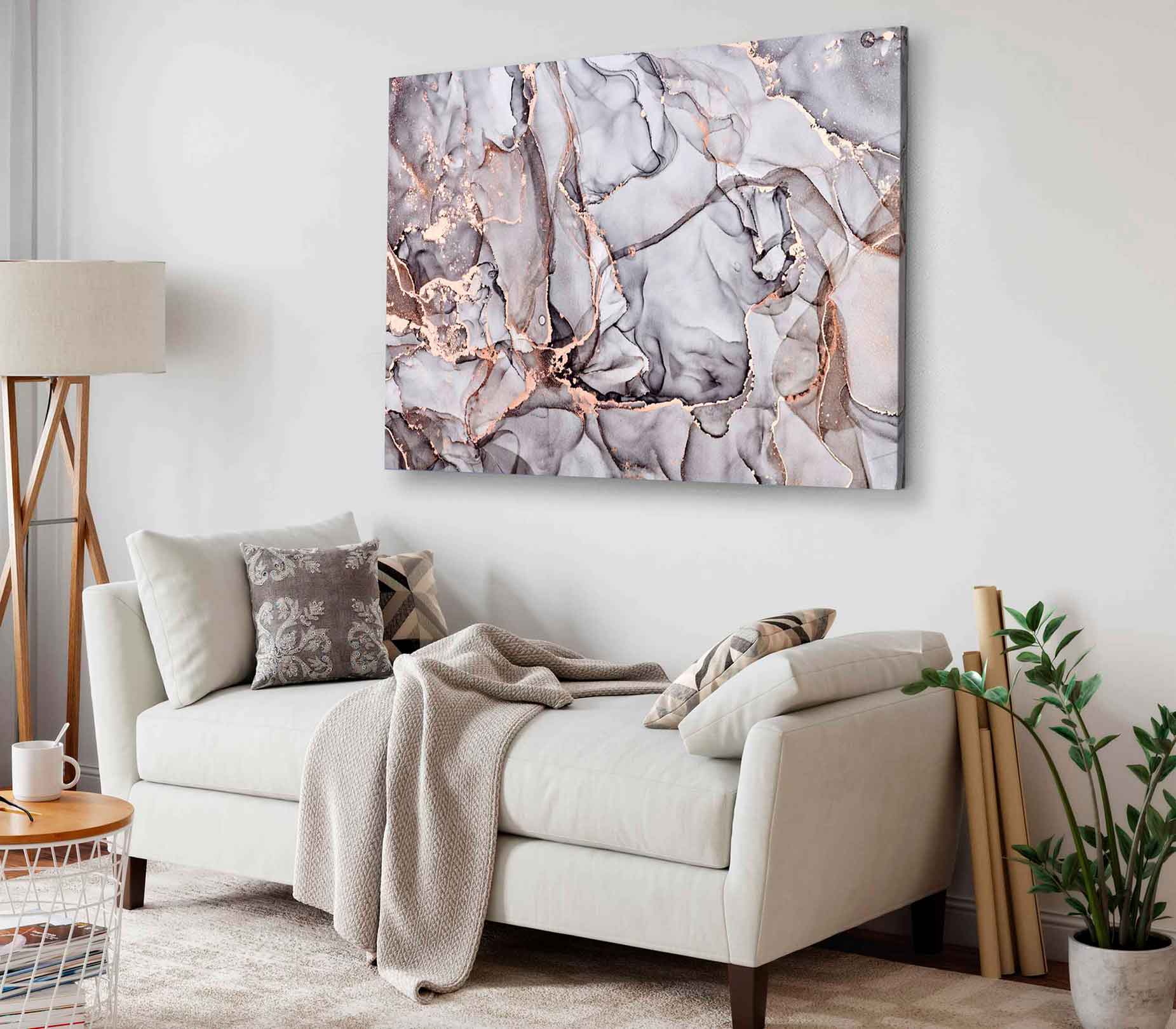 Bella Home Beige & Gold Color Abstract Print Canvas Ready to hang