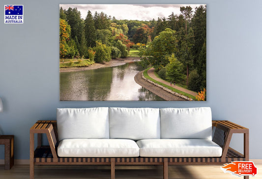 Autumn Trees Garden Pathway & Lake View Print 100% Australian Made