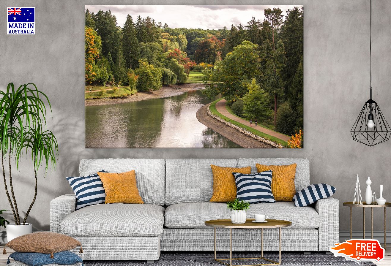Autumn Trees Garden Pathway & Lake View Print 100% Australian Made