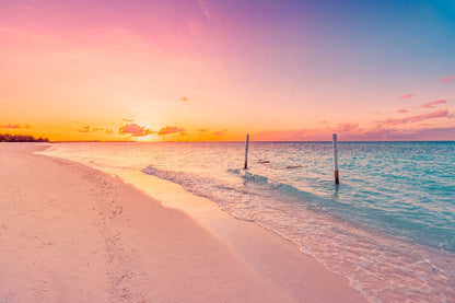 Bella Home Tropical Sunset Pink Sand Beach Print Canvas Ready to hang