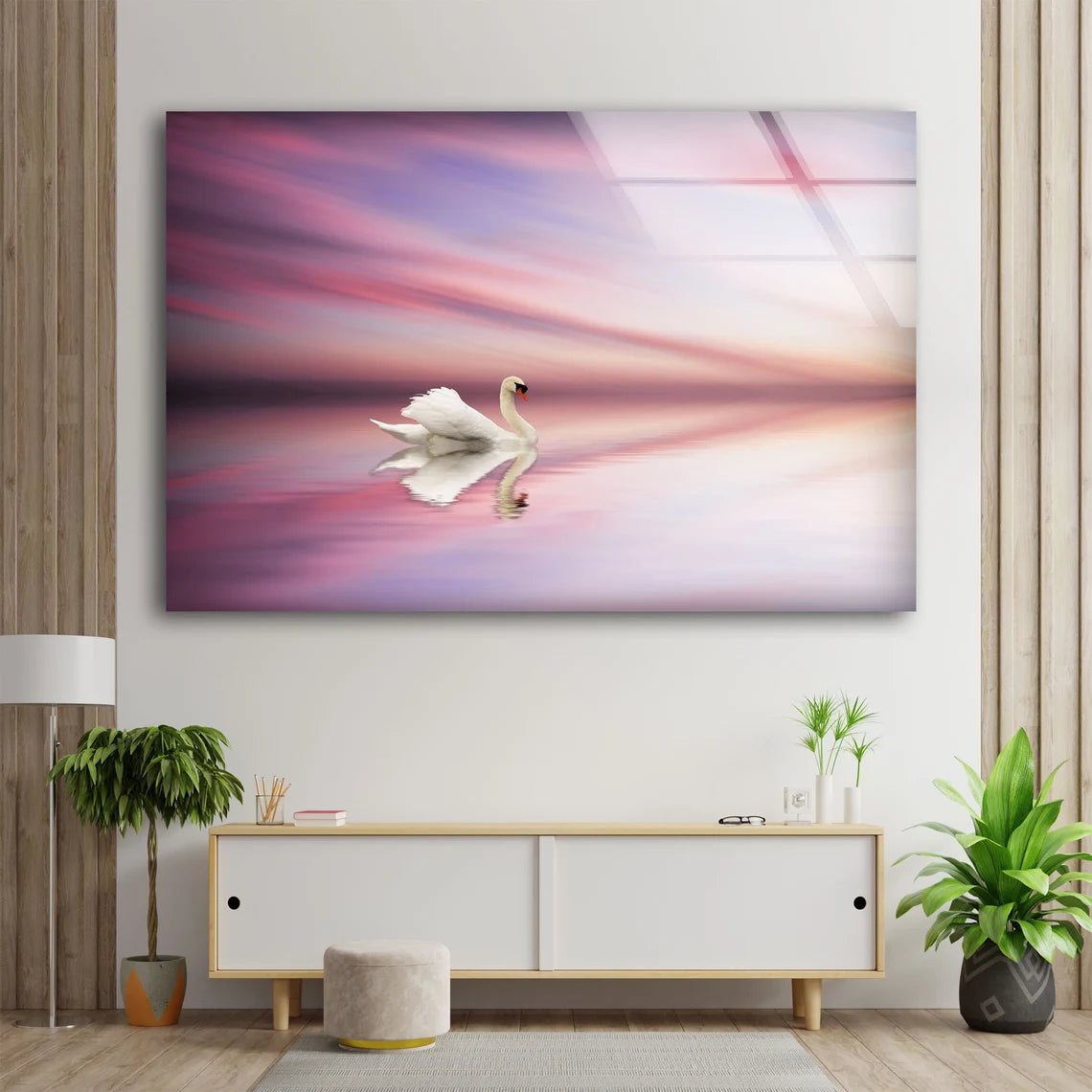 Swan on Lake Sunset Photograph Acrylic Glass Print Tempered Glass Wall Art 100% Made in Australia Ready to Hang