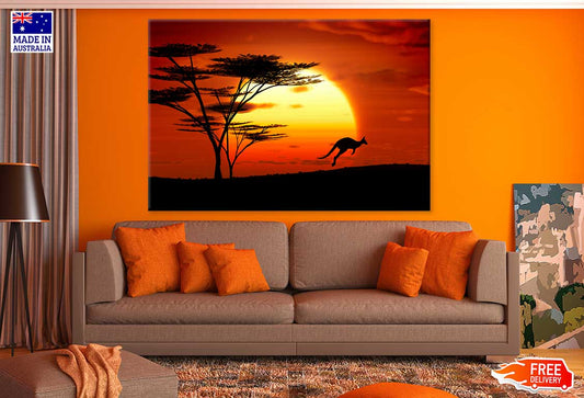 Kangaroo on Field Sunset View Photograph Print 100% Australian Made