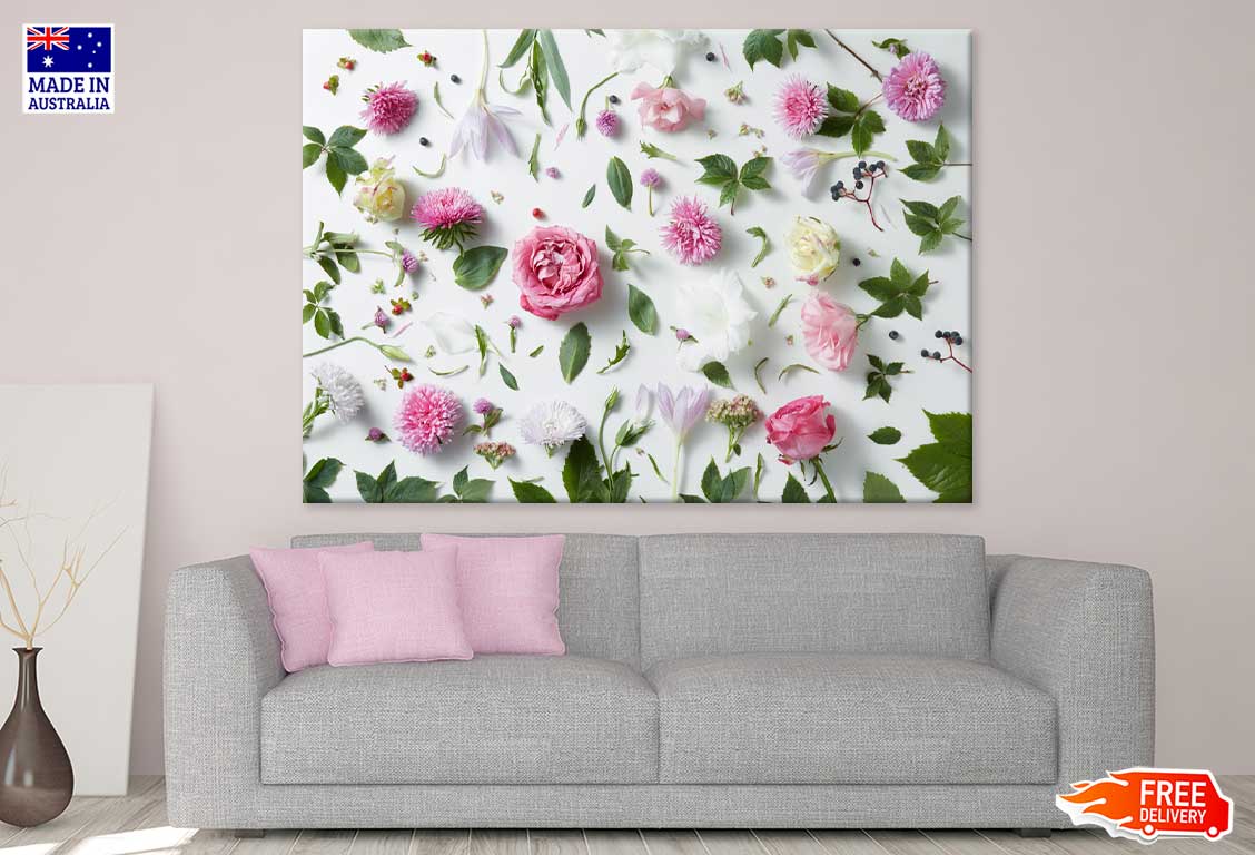 Pink White Flowers & Leaves View Photograph Print 100% Australian Made