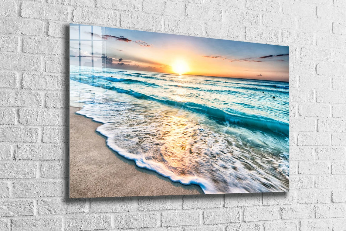 Seashore Sunset Ocean Print Tempered Glass Wall Art 100% Made in Australia Ready to Hang