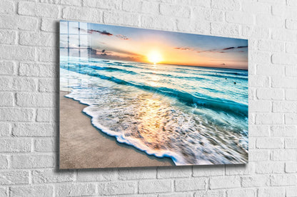 Seashore Sunset Ocean Print Tempered Glass Wall Art 100% Made in Australia Ready to Hang