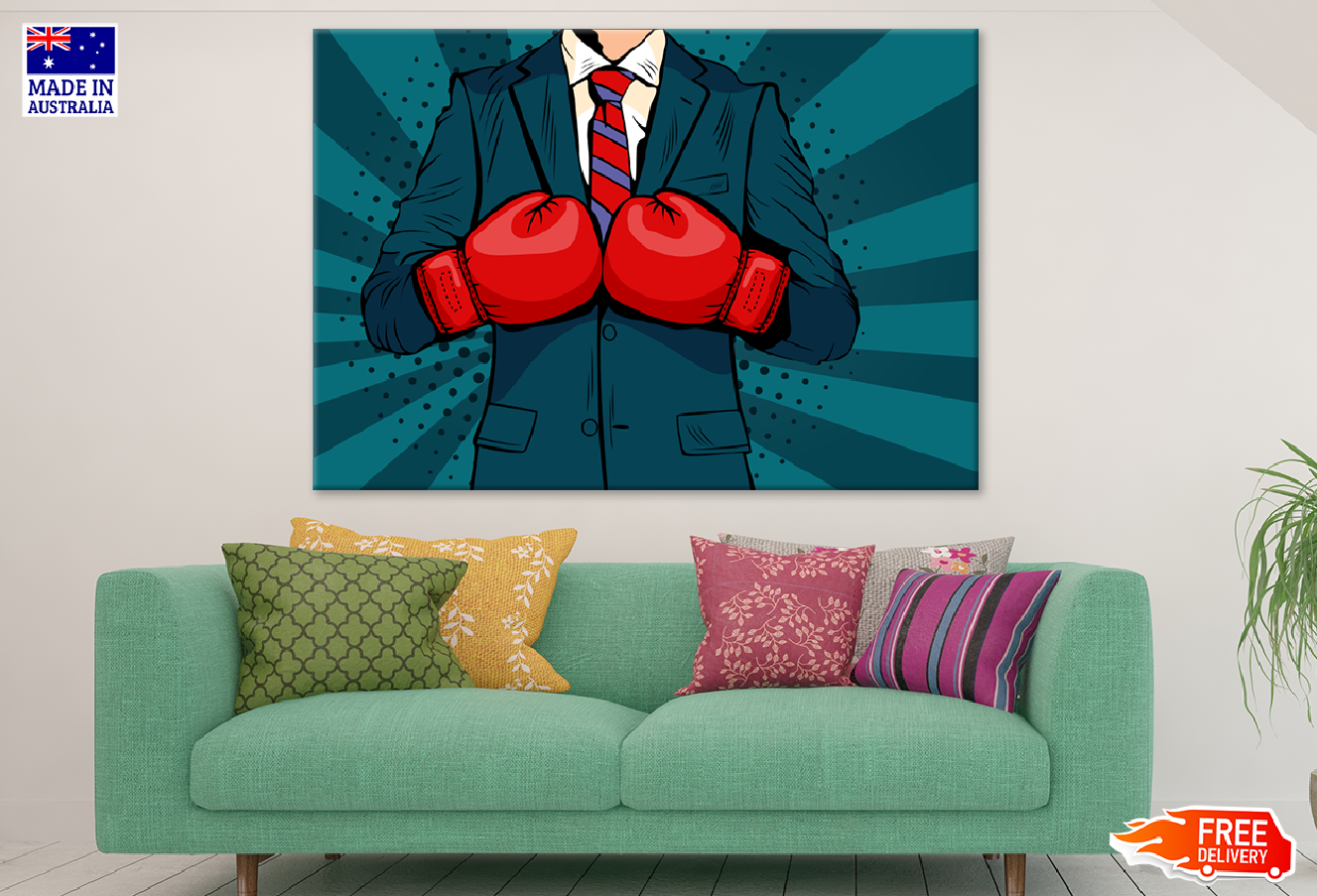 Businessman with Boxing Gloves Illustration Print 100% Australian Made