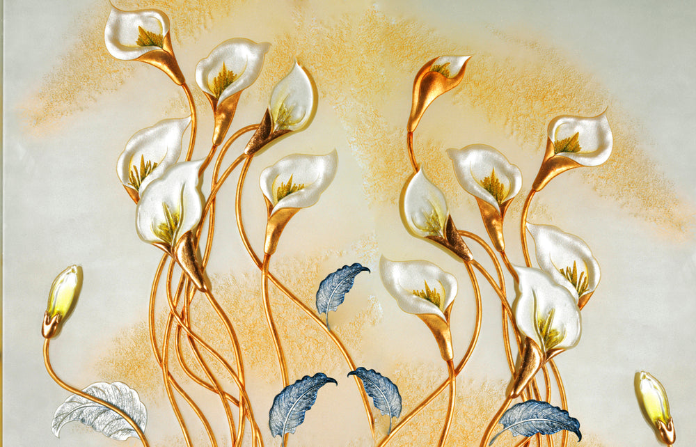 Wallpaper Murals Peel and Stick Removable Gold & White Floral Design High Quality