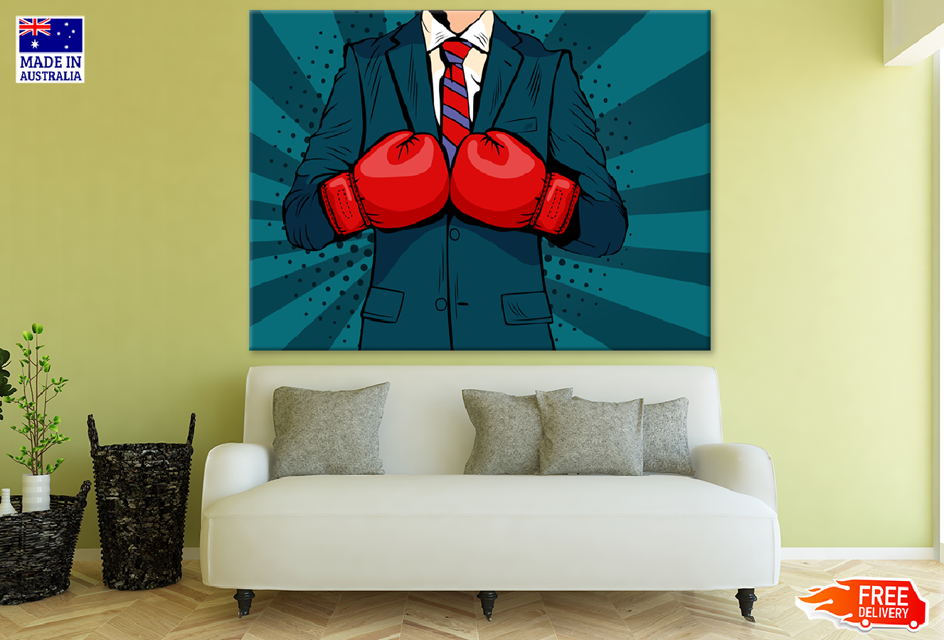 Businessman with Boxing Gloves Illustration Print 100% Australian Made