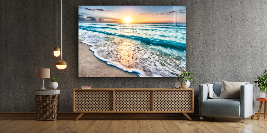 Seashore Sunset Ocean Print Tempered Glass Wall Art 100% Made in Australia Ready to Hang