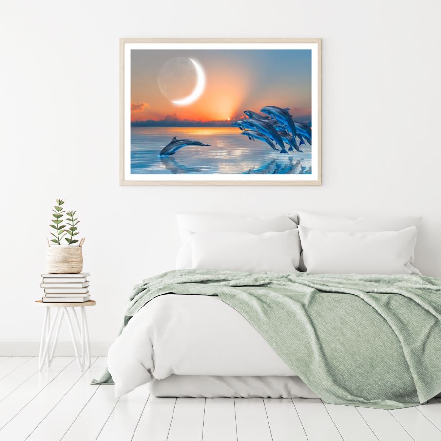 Dolphins on Sea Scenery Photograph Home Decor Premium Quality Poster Print Choose Your Sizes