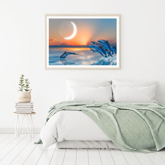Dolphins on Sea Scenery Photograph Home Decor Premium Quality Poster Print Choose Your Sizes