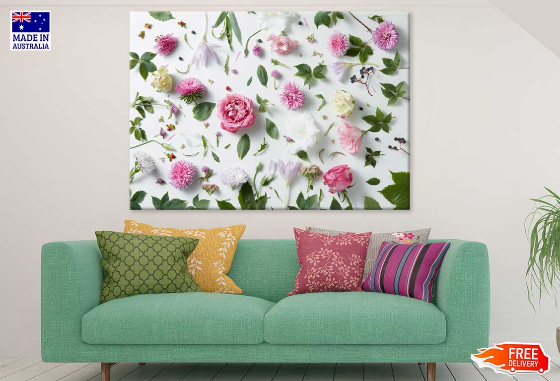 Pink White Flowers & Leaves View Photograph Print 100% Australian Made