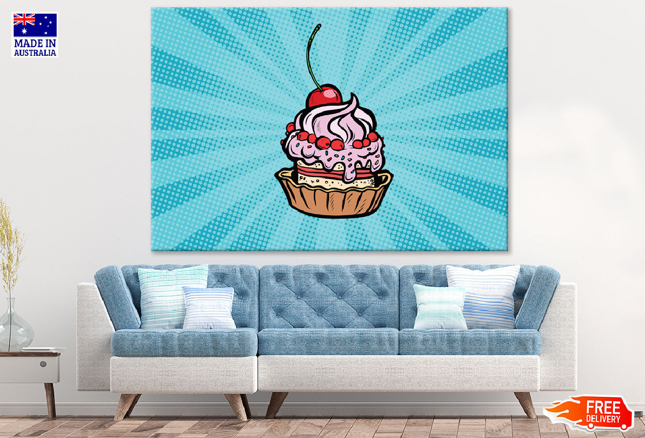 Colorful Cup Cake Illustration Print 100% Australian Made