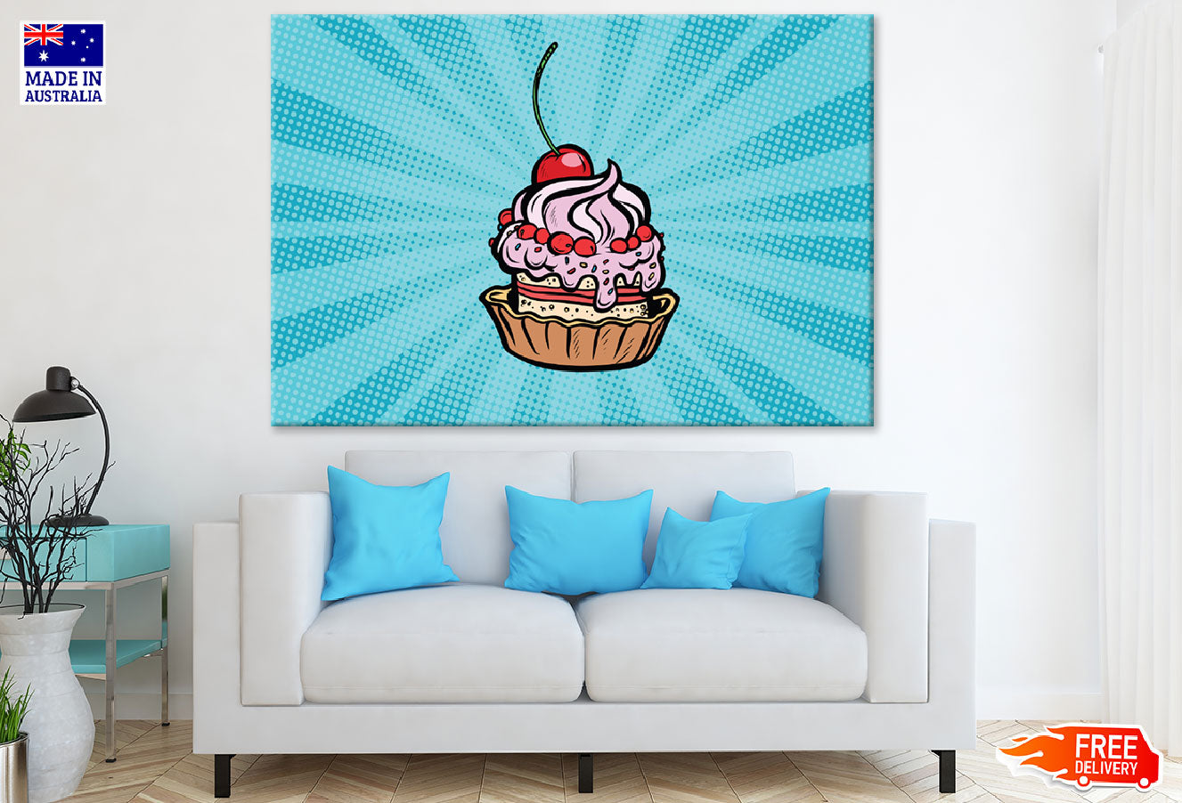 Colorful Cup Cake Illustration Print 100% Australian Made