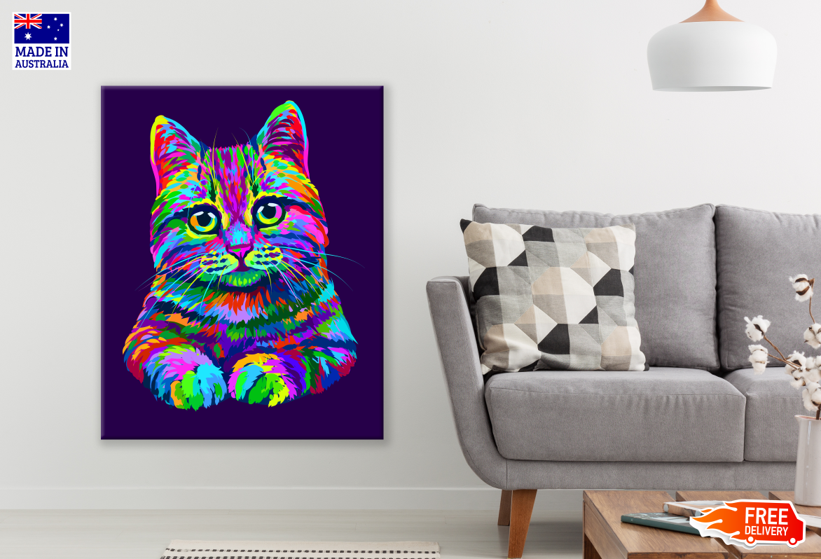 Abstract Neon Multicolour Cat Portrait Art Print 100% Australian Made